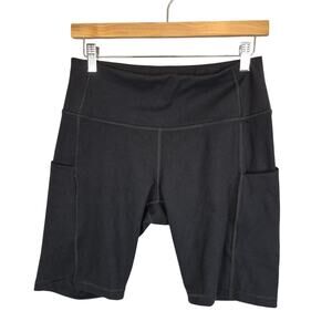 Iuga Biking Athletic Shorts Womens Large Black Media Side Pockets Workout Gym